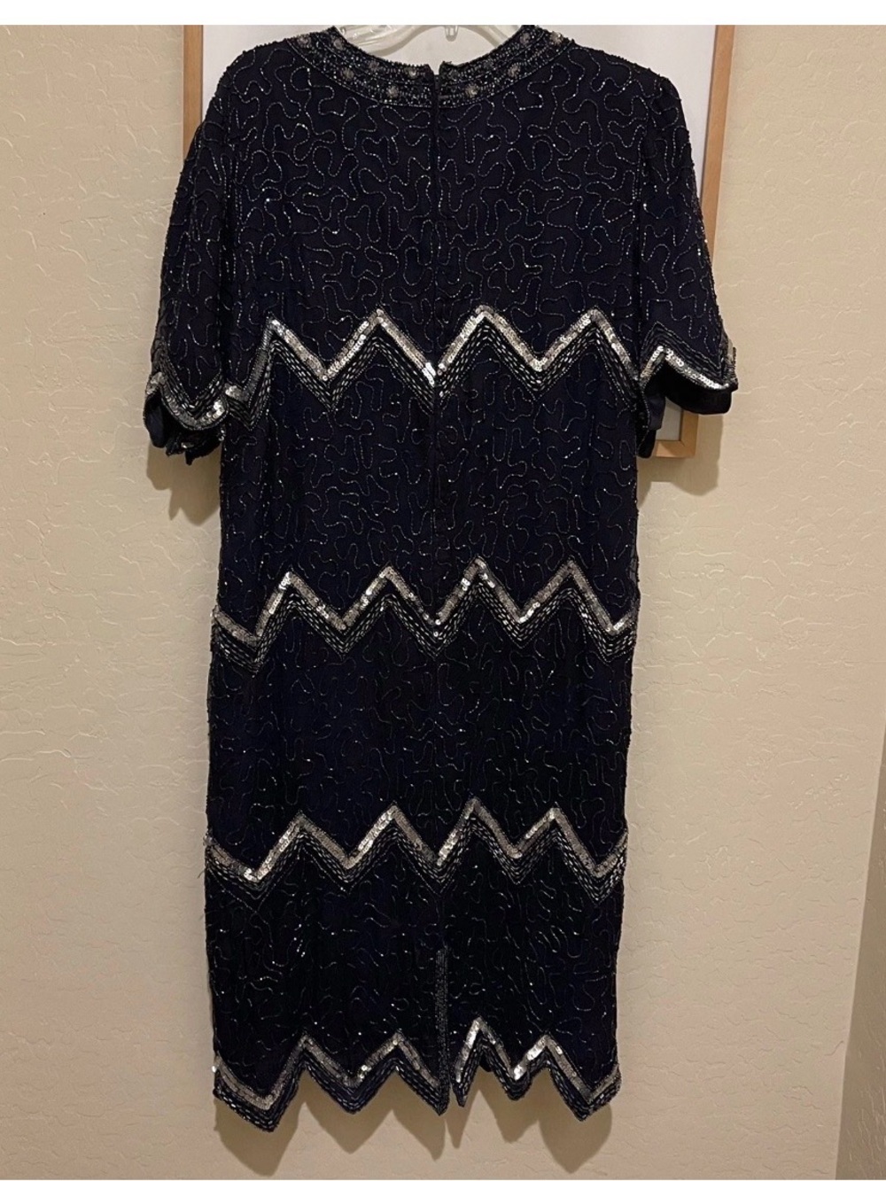 Vtg Laurence Kazar Silk Beaded & Sequins Cocktail Dress 1X